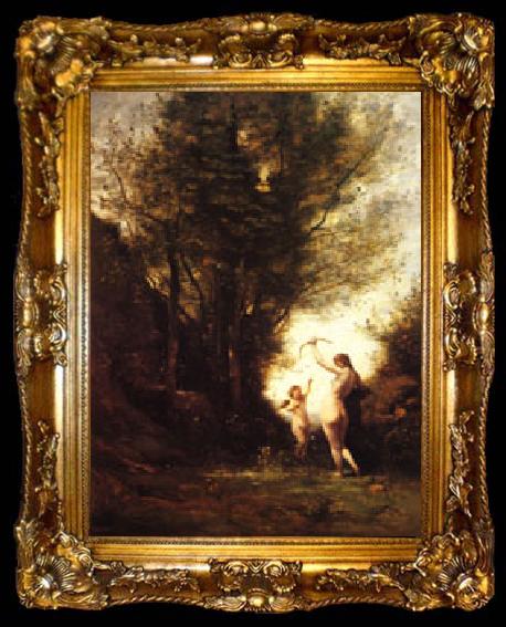 framed  camille corot A Nymph Playing with Cupid(Salon of 1857), ta009-2